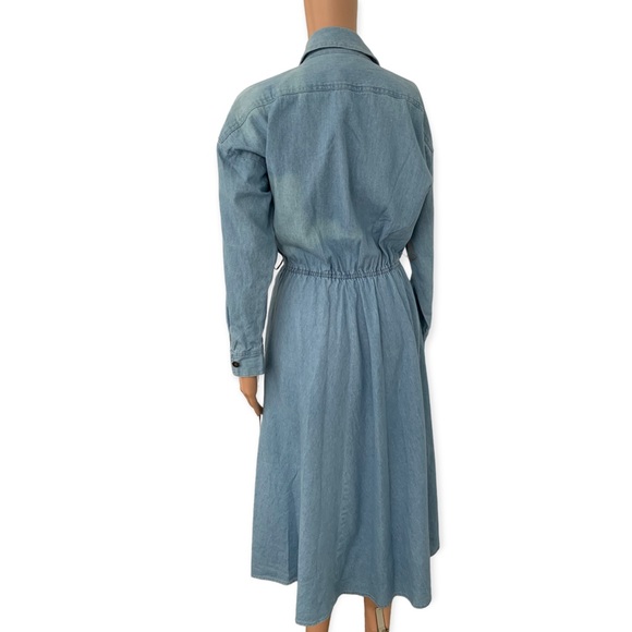 80s Chambray Dress Carol Anderson Long Sleeve Vintage AS IS Bleached - Picture 2 of 7